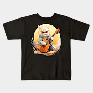 Persian Cat Playing Guitar Kids T-Shirt